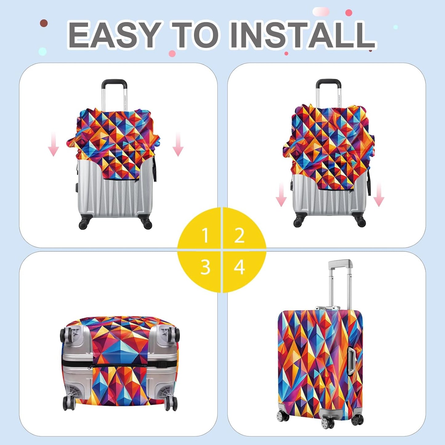 ANNA QUEEN Colorful Geometric Luggage Cover, Abstract Prism Pattern Suitcase Protector, Stretchable, Washable Travel Cover for 20-22 Inch Luggage, Bright, Durable & Eye-Catching