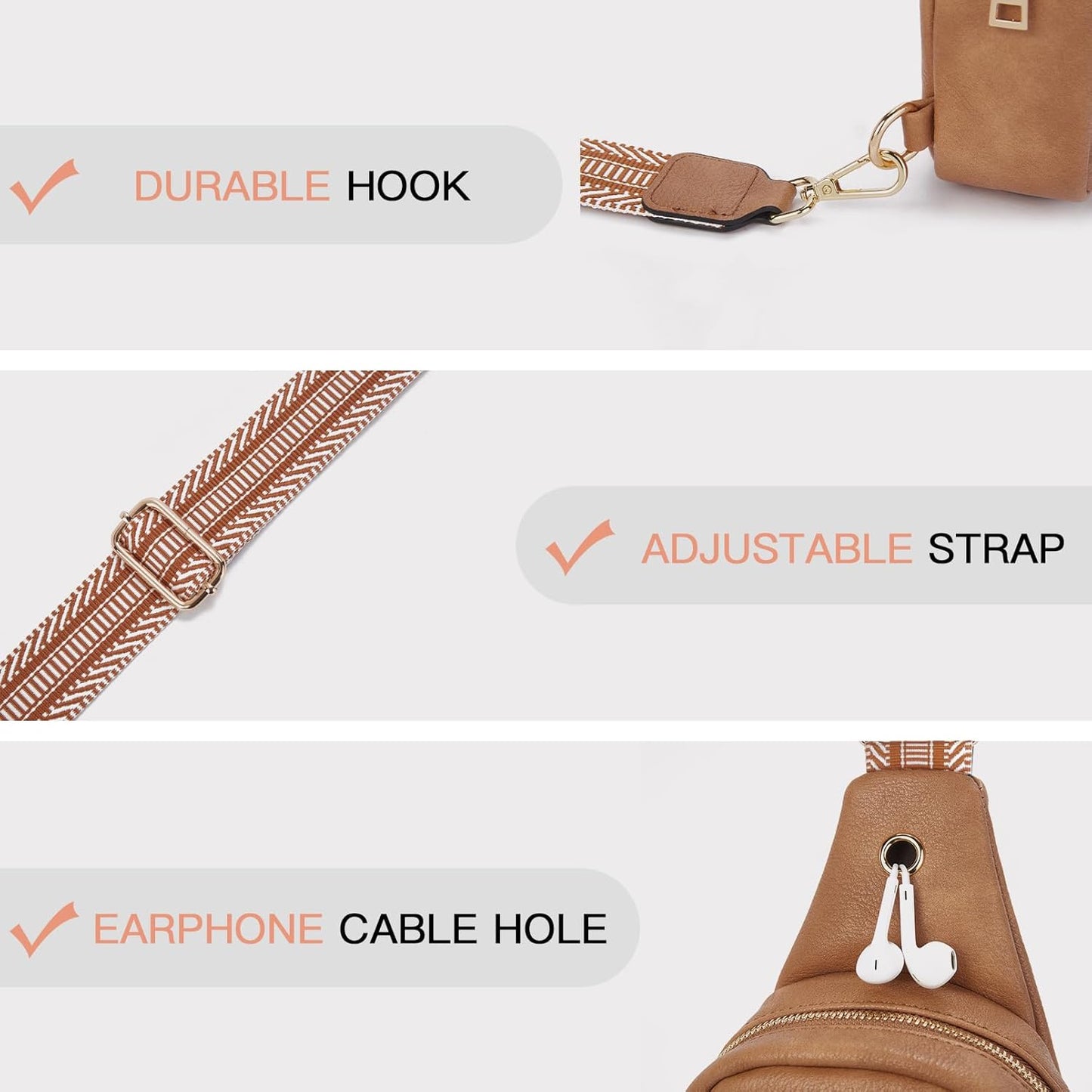 Telena Small Sling Bag for Women Leather Crossbody Fanny Packs Chest Bag for Women