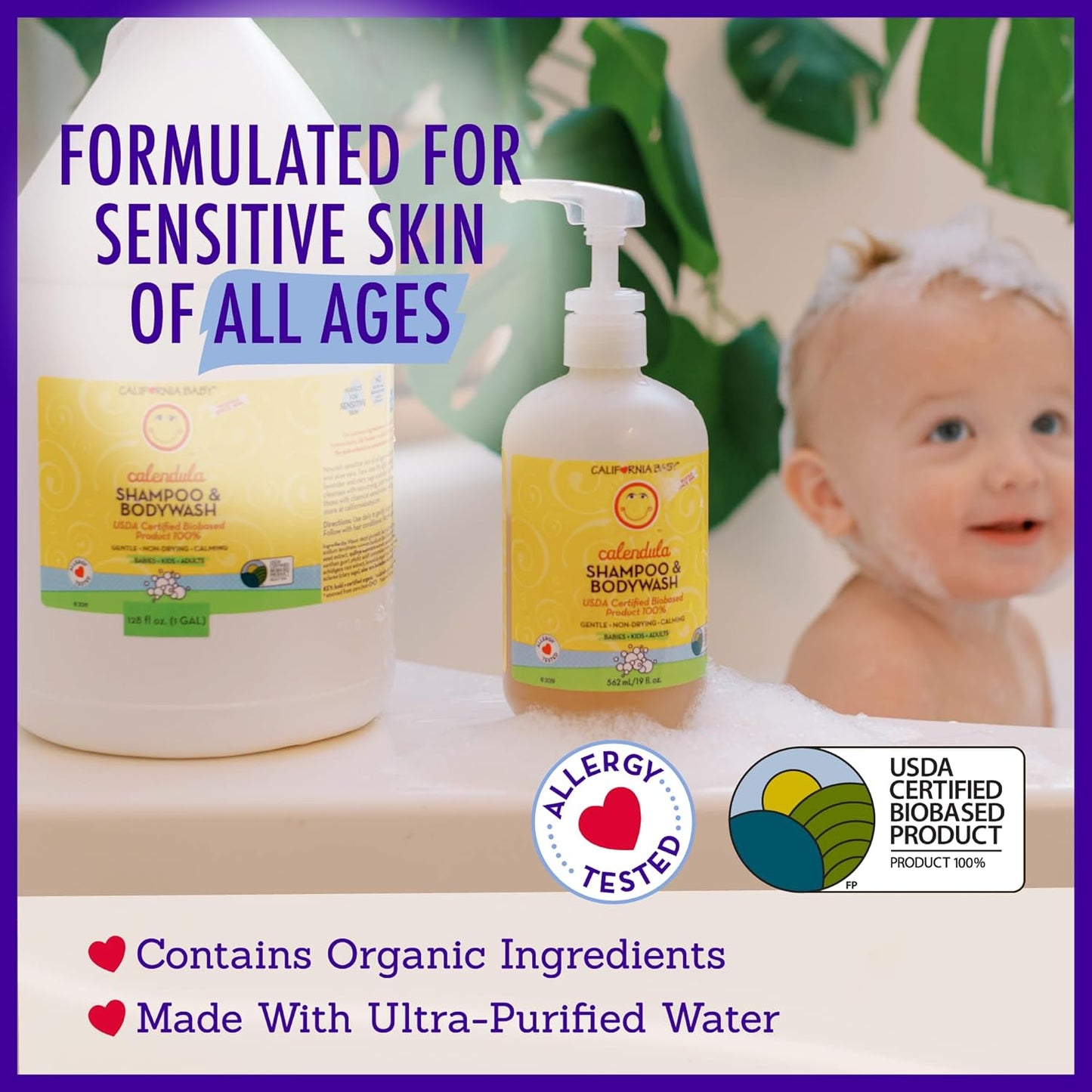 California Baby Calendula Baby Shampoo and Conditioner Set | 100% Plant-Based | 19oz Soothing Lavender Body Wash + 8.5oz Lavender Conditioner |