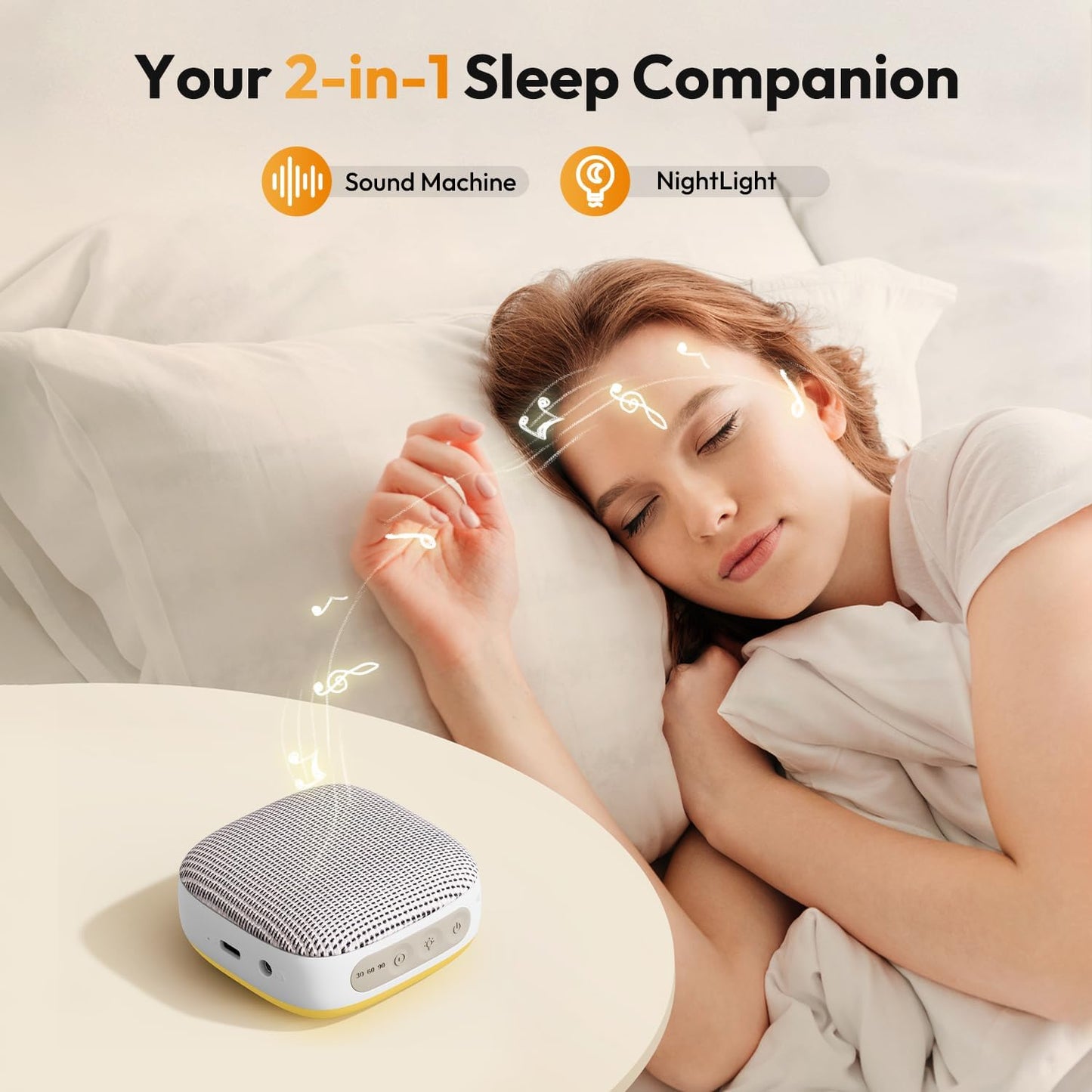 Portable Sound Machine for Travel, White Noise Sound Machine for Sleeping with Night Light, Mini Noise Machine with 20 Quality Non-looping Sounds, Headphone Jack, Memory, Timer for Adults,Hotel