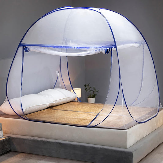 HARWAVE Mosquito Net for Bed, Folded Size 12 inch Portable Camping Travel Mosquito Net, Pop Up Mosquito Tent with Double Entry for King Queen Size Bed (Folded 12 Inch, 47""x75""x57""), Blue