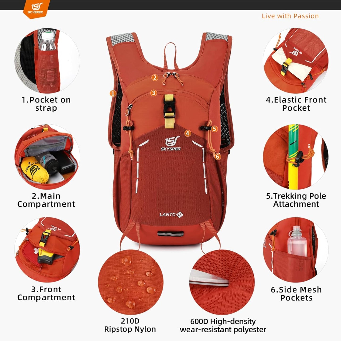 SKYSPER Small Hiking Backpack - 15L Travel Daypack Lightweight Bag Water Resistant Hiking Backpacks for Women Men