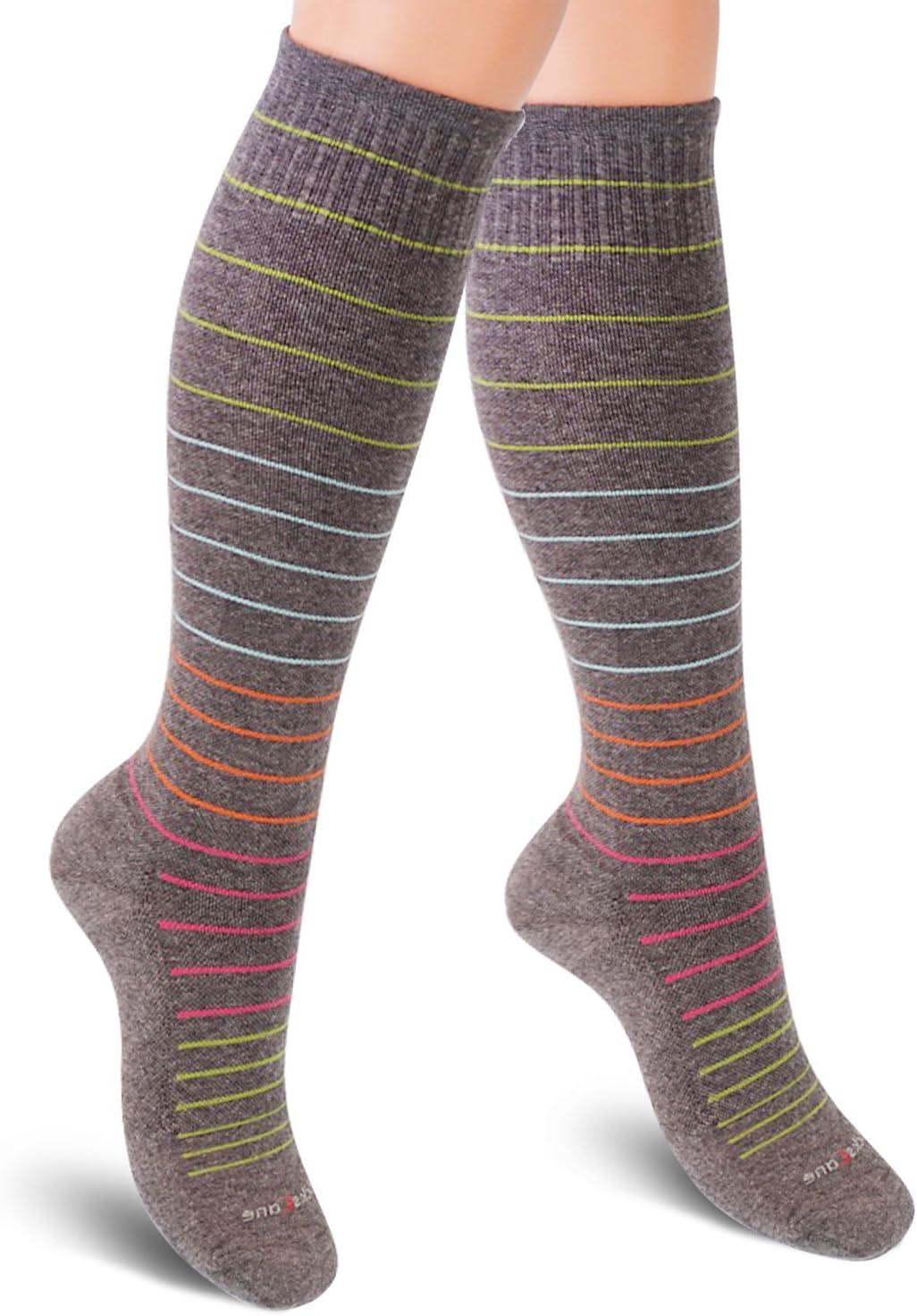 Cotton Compression Socks for Women & Men. 15-20 mmHg Support Knee-High Gray Stripes X/W