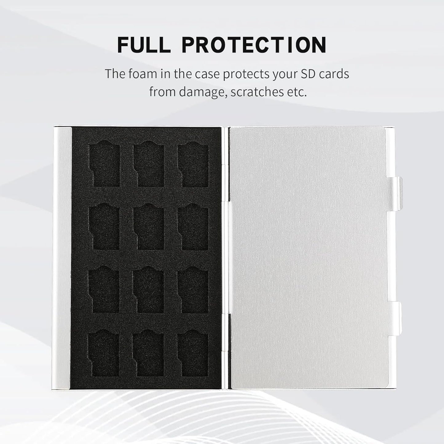 Aluminum SD Card Case, 21Slots Ultrathin SD Card Holder, Memory Card Storage Holder, Fit for 3 SD Card, 18 Micro SD Card, Silver