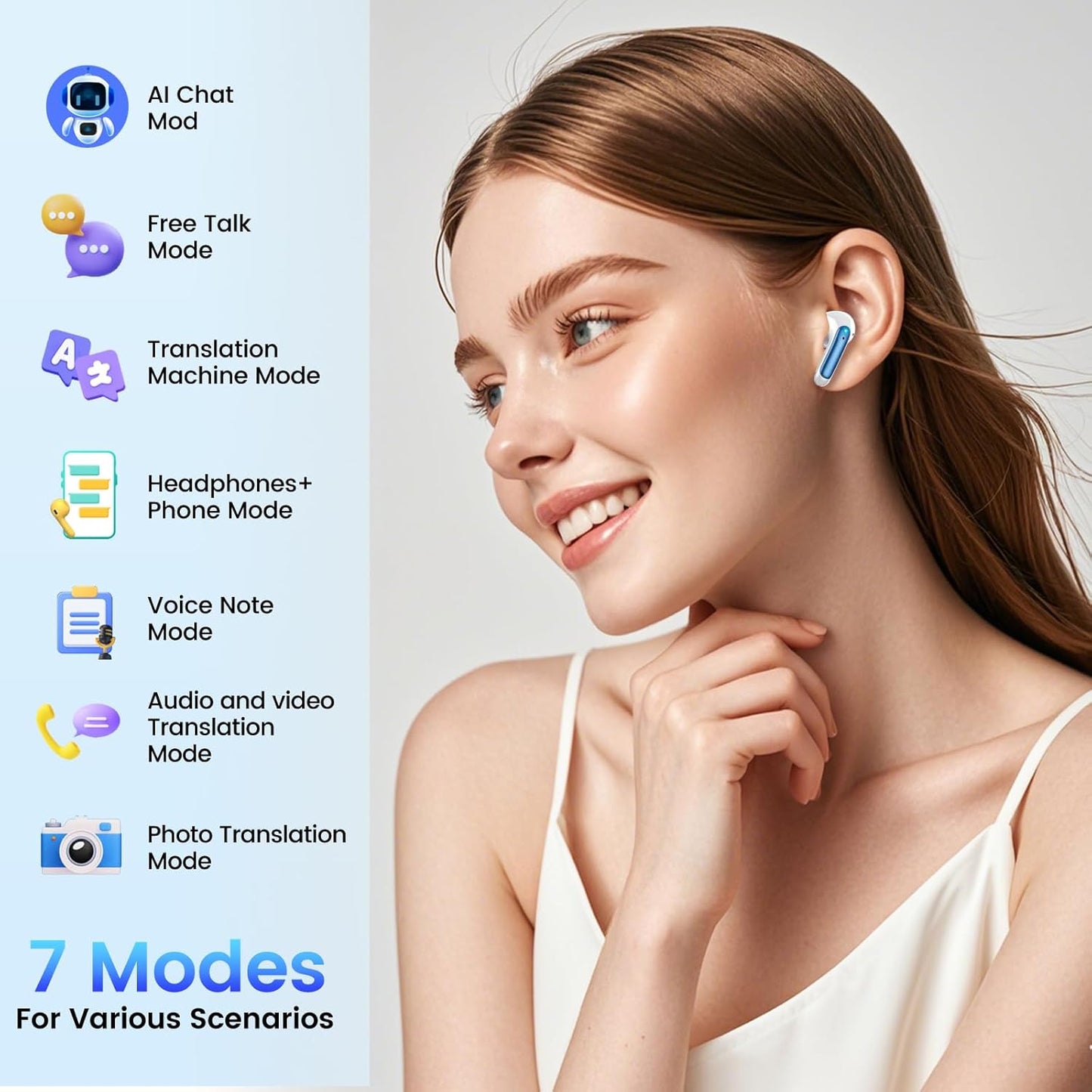 AI Translation Earbuds Real Time with Audio and Video Calls, 164 Language/7 Translation Modes Translator Earbuds Bluetooth 5.4 with APP, 48H AI Ear Buds Translator Device for Business/Learning/Travel