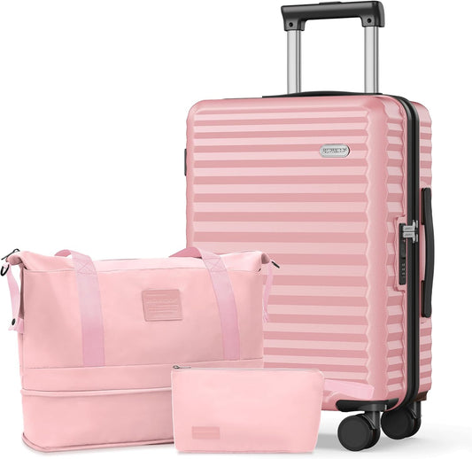 SHOWKOO Suitcase Hardside Expandable Luggage Set, Suitcase with Double Spinner Wheels TSA Lock 3 Piece Set Pink (DB/TB/24in)
