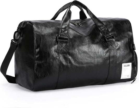 Leather Sports Gym Tote Bag with Shoes Compartment & Wet Pocket, Travel Duffel for Men & Women, Shoulder Weekender Overnight Bag for Yoga, Pilates, Swimming