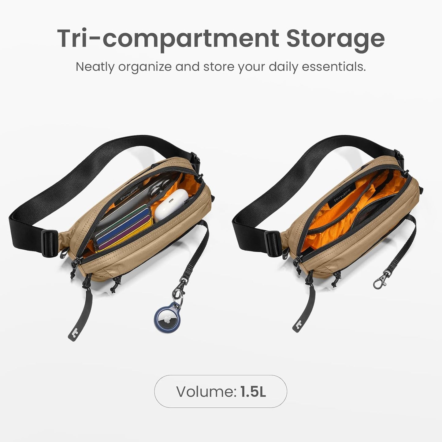 tomtoc 1.5L Sling Bag with RFID Blocking, Crossbody Bag Minimalist Chest Shoulder Pack for Men and Women, Water-resistant Lightweight Carry Casual Bag for Travel, Daily Use