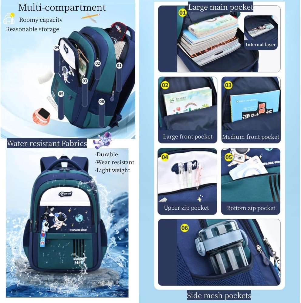 MITOWERMI Astronaut-space Backpack for Boys-Girls Elementary Middle School Backpack Book Bags for Boys Kids Lightweight Back Pack Blue