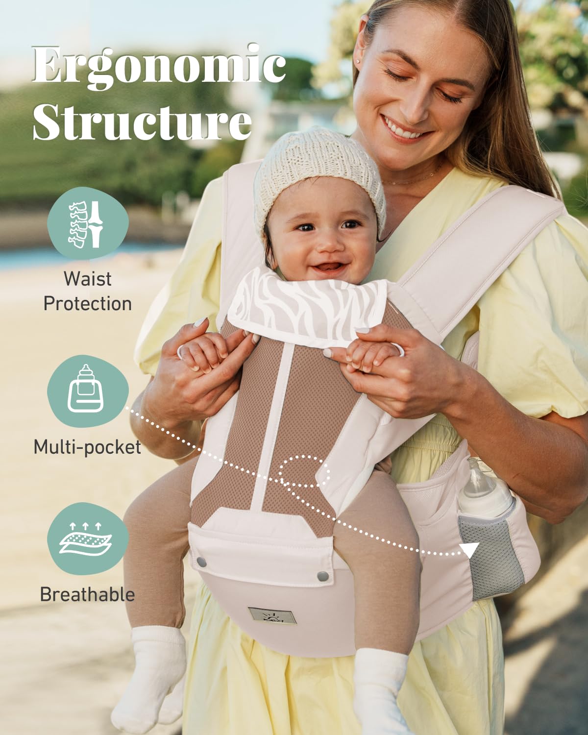 Baby Carrier Newborn to Toddler, 6-in-1 Baby Carrier, Adjustable Detachable Infant Baby Hip Seat Carrier for 7-50lbs