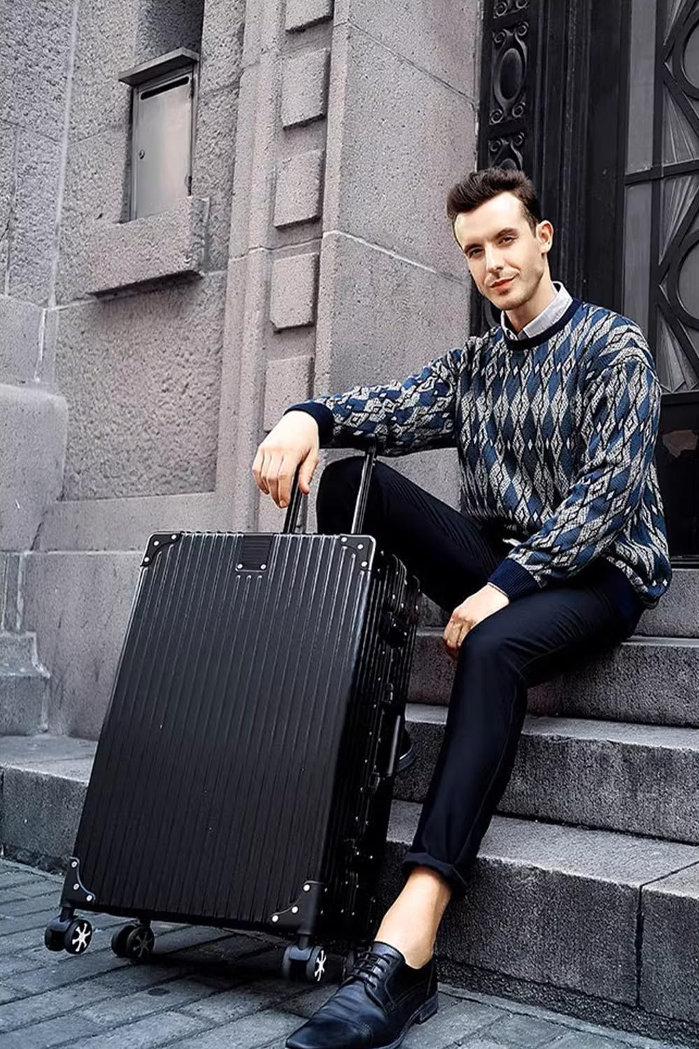HotWay 26 Inch Checked in Luggage with Aluminum Frame,PC Hard Shell Suitcase with Spinner Wheels and TSA Lock, Large Suitcase for Business Travel, Black
