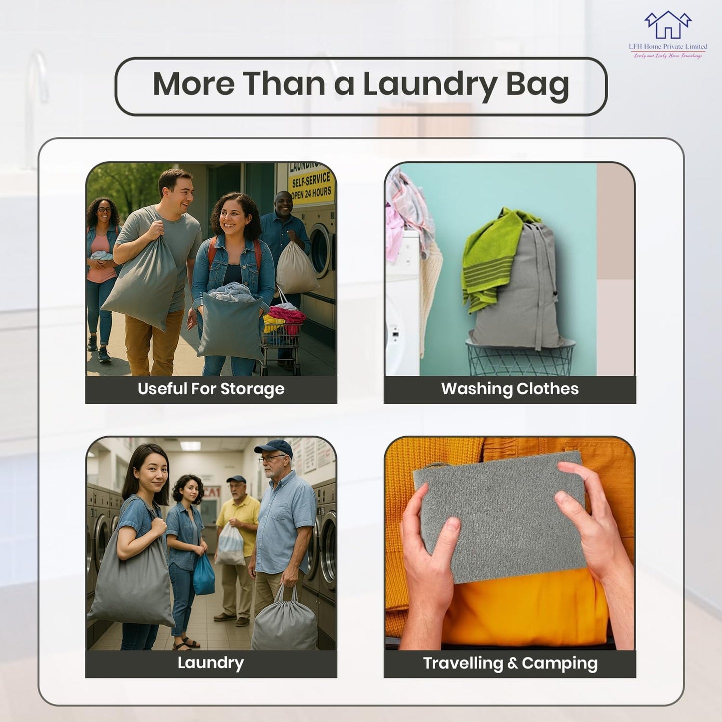 LFH Home Cotton Canvas Extra Large Laundry Bag with Handle, Heavy Duty Drawstring Closure Washable Laundry Bags, School Travel, Home, Hotel, College Dorm, Organizer Sack, Toys 28x40-Grey Thanks Giving