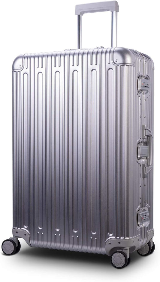 TRAVELKING All Aluminum Luggage Zipperless Hard Shell Suitcase with TSA Lock Spinner Wheels Lightweight Metal Alloy Suitcases (Silver, 28 inch)