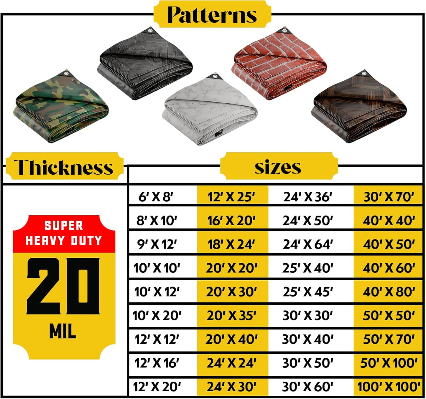 Core Tarps Extreme Heavy Duty 20 Mil Tarp Cover, Waterproof, UV Resistant, Rip and Tear Proof, Poly Tarpaulin with Reinforced Edges for Roof, Camping, Patio, Pool, Boat (Camouflage/Green 20′ X 40′)