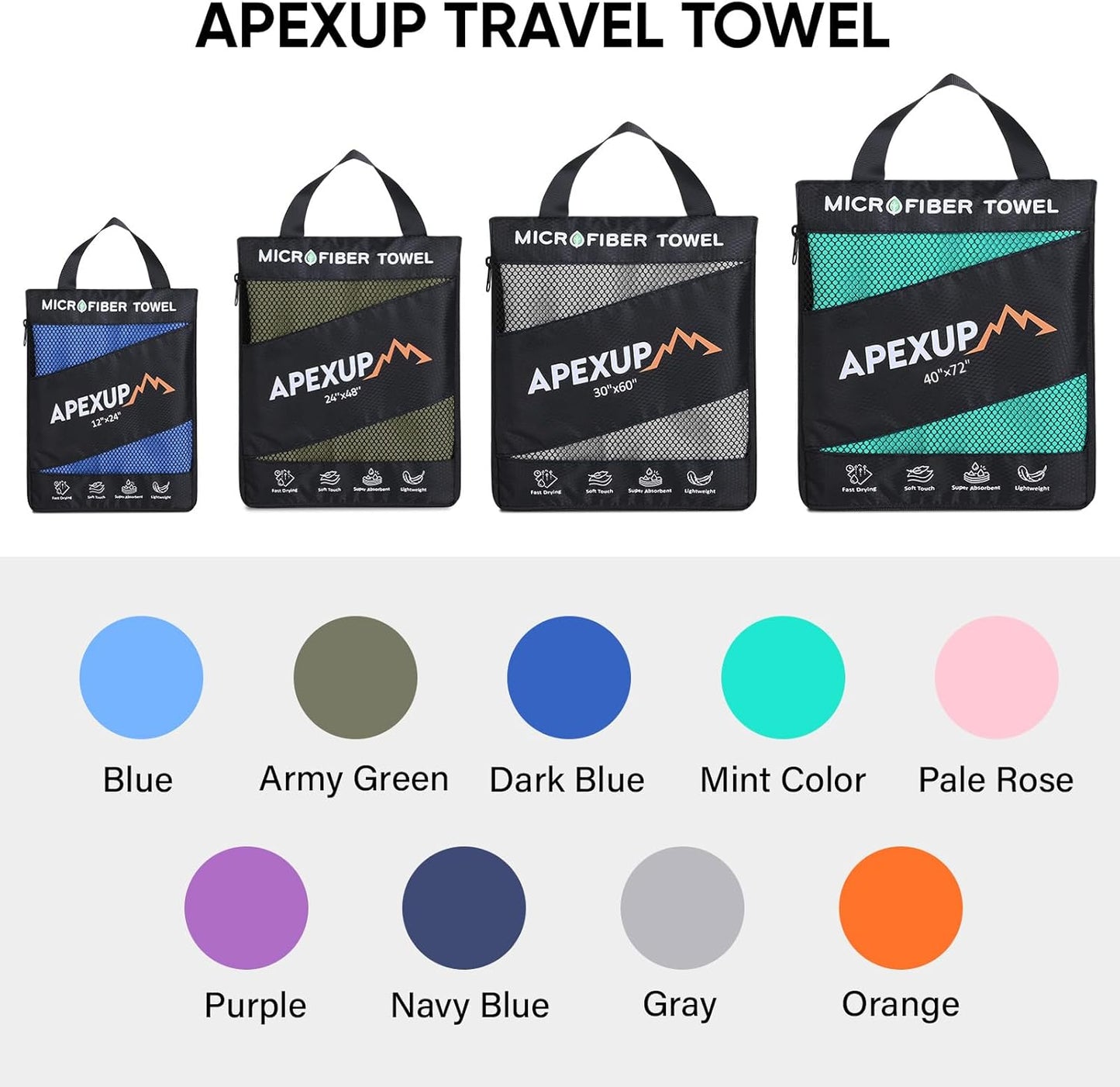 APEXUP Microfiber Travel Towel, Ultra Absorbent Quick Dry Towels, Lightweight Gym Sports Camping Towel for Workout, Yoga, Beach, Shower, Swimming (24"×12", Mint Color)