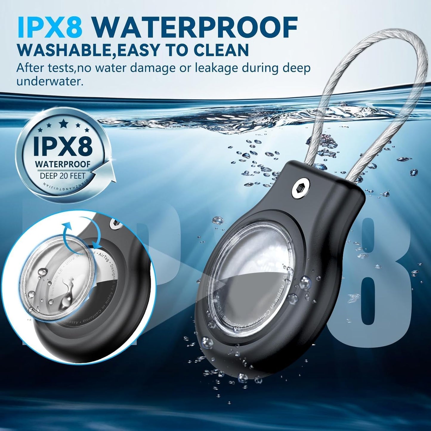 Waterproof Airtag Holder,Airtag Case with Secure Lock,Airtags Keychain for Apple Airtag,Anti-Lost Protective Cover Air tag Accessories for GPS Item Finder Tracker Luggage,Bag,Key,Pet,Cat Dog,Black