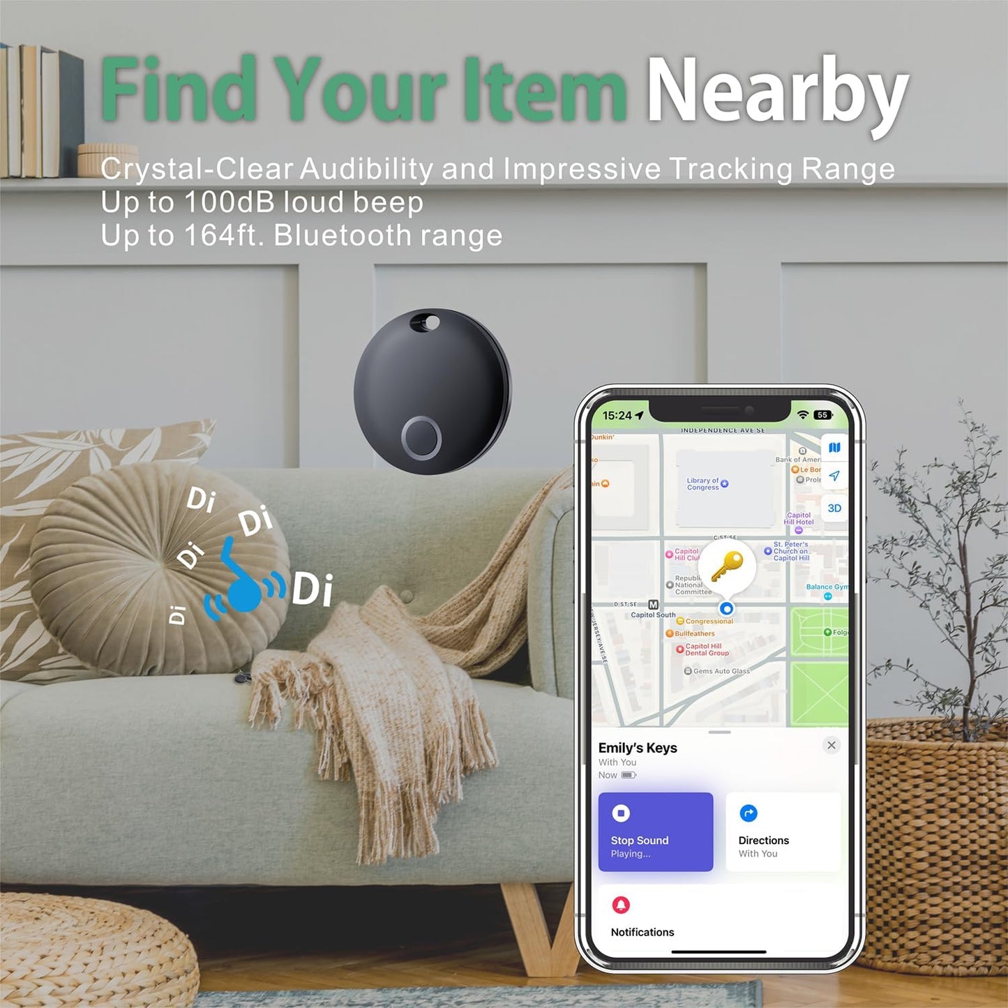 Reyke Smart Tag, Bluetooth Luggage Tracker, Works with Apple Find My (iOS Only), Item Locator for Key, Luggage, Backpack, Wallet, IP67 Waterproof, 4 Pack, Black+White