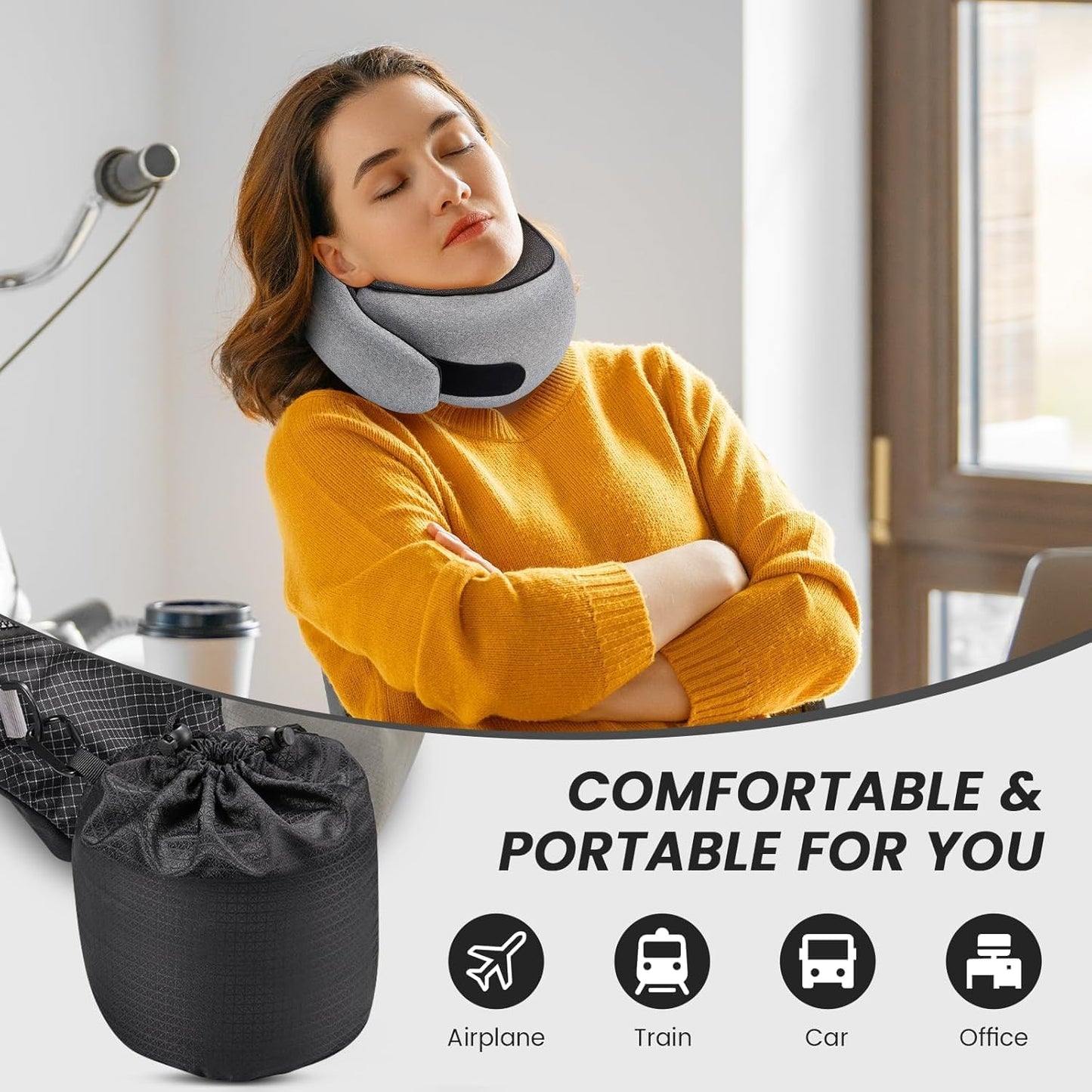 SZXYX Travel Pillows for Airplanes, 100% Pure Memory Foam Neck Pillow for Airplanes, Comfortable Breathable Cover, 360° Support Stowable Pillows for Sleeping, Car, Airport Travel Essentials