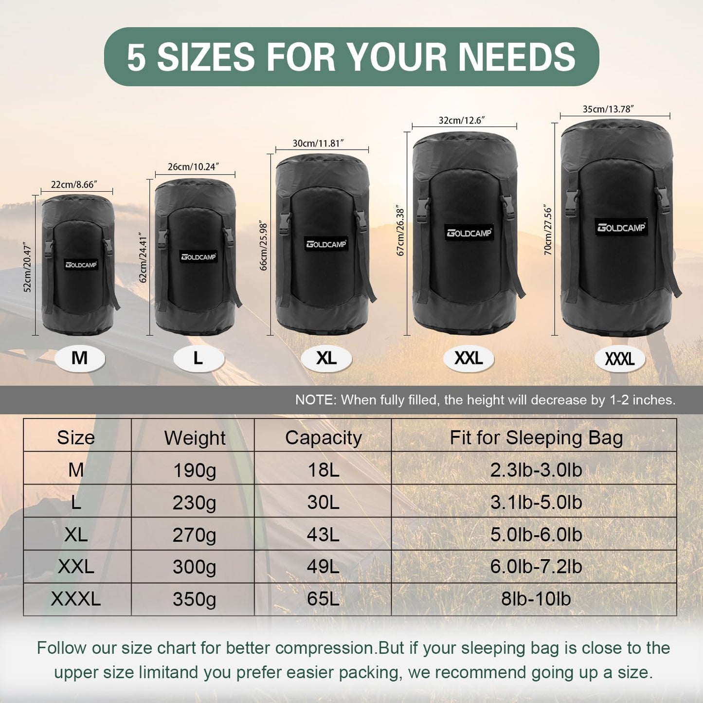 Outdoor Storage Stuff Sacks, Camping Gear Organizer (Black, L)