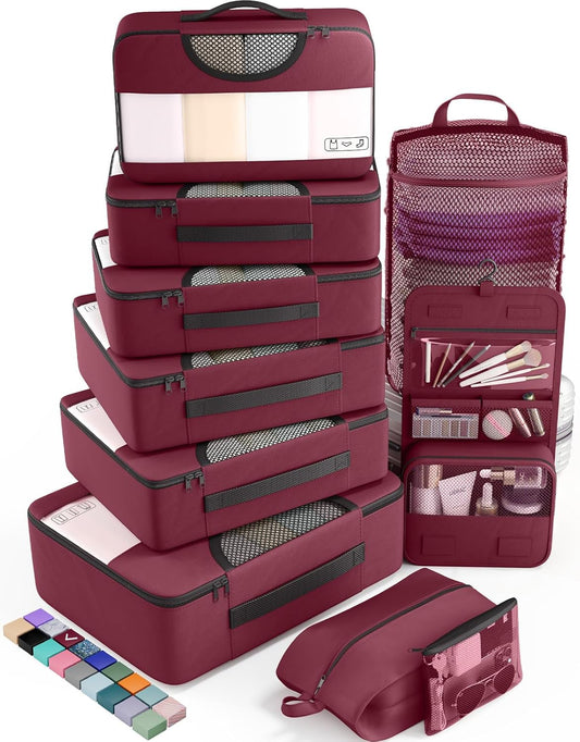 Veken 10 Set Packing Cubes for Travel Essential, Suitcase Organizer Bags in 4 Sizes, Carry-On Luggage Accessories with Large Laundry & Hanging Toiletry Bag, Must-Have for Airplane, Road Trip & Camping