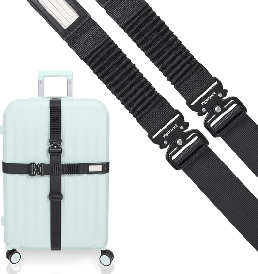 Vigorport Luggage Straps for Suitcases TSA Approved Suitcase Belt, Heavy Duty Metal Buckle Luggage Belt Strap, Stretchable Travel Strap for Luggage 72" Long (2PK)