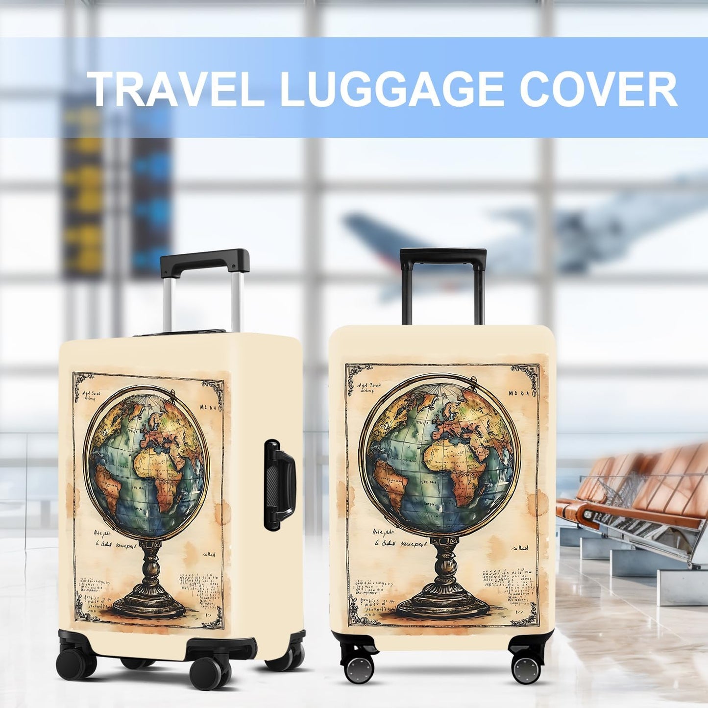 Luggage Cover Washable Suitcase Protector Anti-scratch Suitcase cover Fits 20-34 Inch Luggage (Globe, L(28-30inch suitcase))