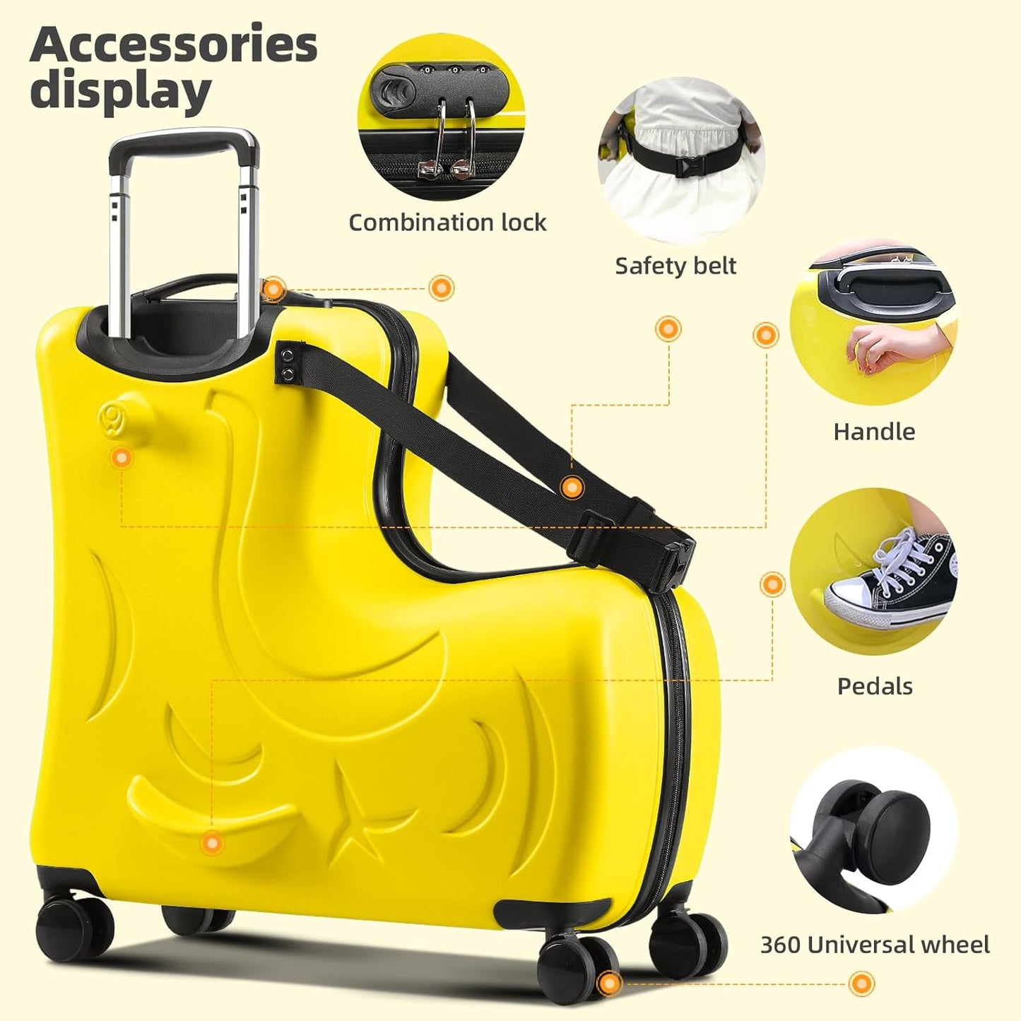 N-A Kids Ride On Suitcase with Wheels, Scooter Luggage for Toddlers Travel, Durable Children's Suitcase for Boys & Girls Ages 2-16 Years