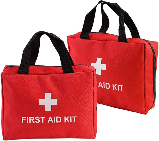 AOUTACC 2 Pack Nylon First Aid Empty Kit,Compact and Lightweight First Aid Bag for Emergency at Home, Office, Car, Outdoors, Boat, Camping, Hiking(Bag Only) (2 Pack Red With Handles)