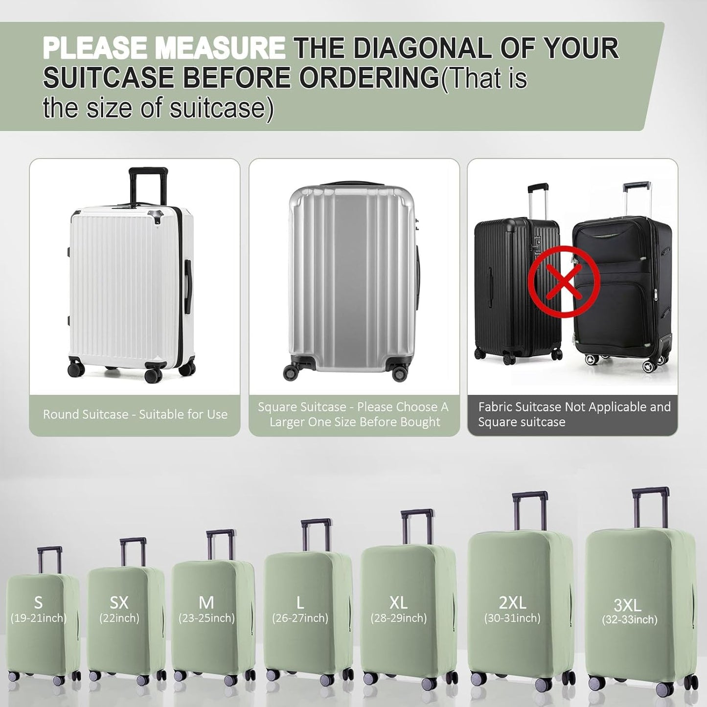 Travel Luggage Cover Suitcase Protector Scratch-Resistant Fit 19-31 Inch Suitcase, Not Included Suitcase (Cyan, SX(22-23 inch))