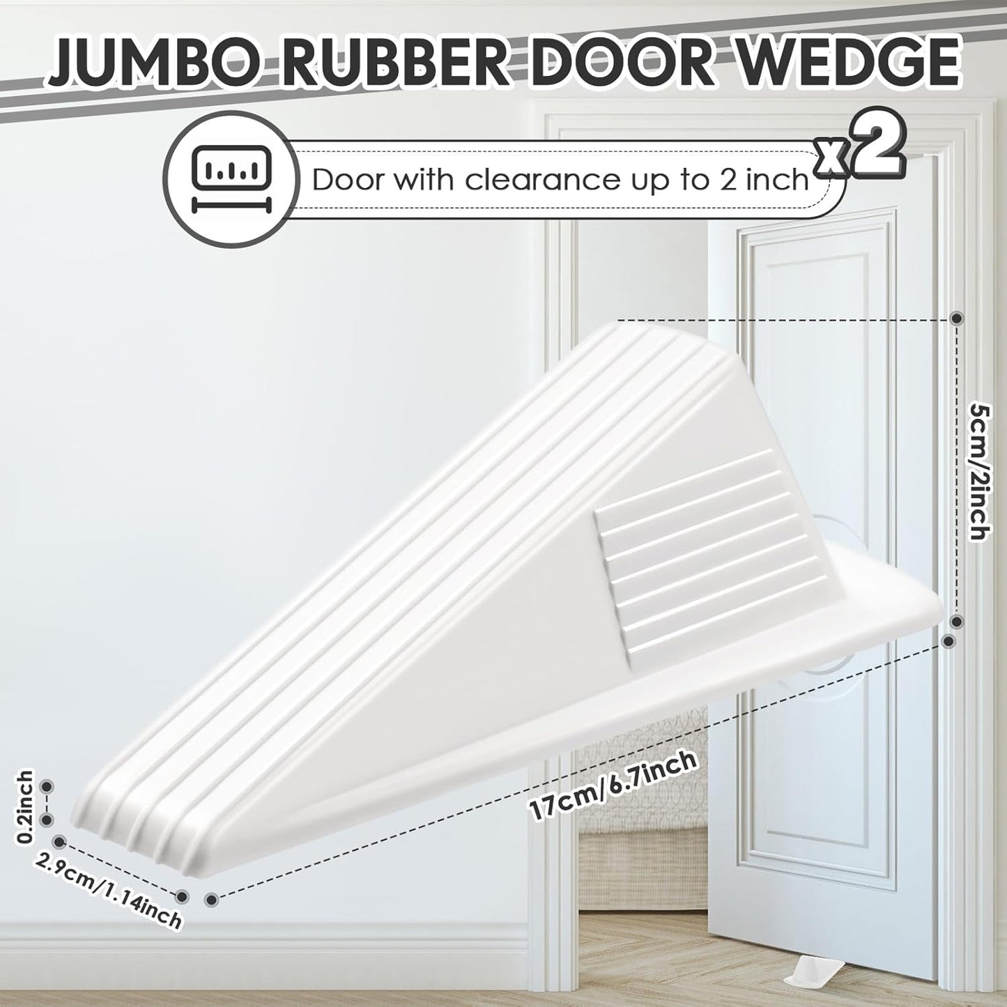 Frienda 2 Pcs Jumbo Door Stoppers Heavy Duty Door Stopper Tall up to 2inch Tall Wedge TPR Large Wedge Stackable Big Rubber Doorstop for Hotel Carpet Hardwood Concrete and Tile (White)