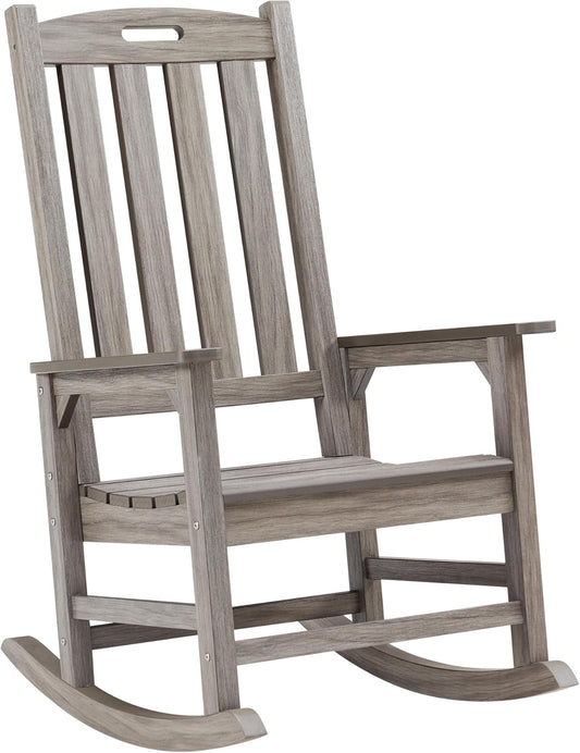 Psilvam Outdoor Rocking Chair, Poly Lumber Oversized Rocking Chair with 21" Wide Seat and 32" Tall Backrest, Pre-Assembled with Most Components for Effortless Installation(Light Gray)