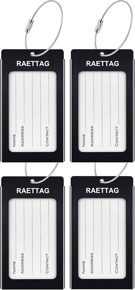 Luggage Tags Metal Suitcase Tags Travel Bag ID Identifier Luggage Tag (Black 4Pack)