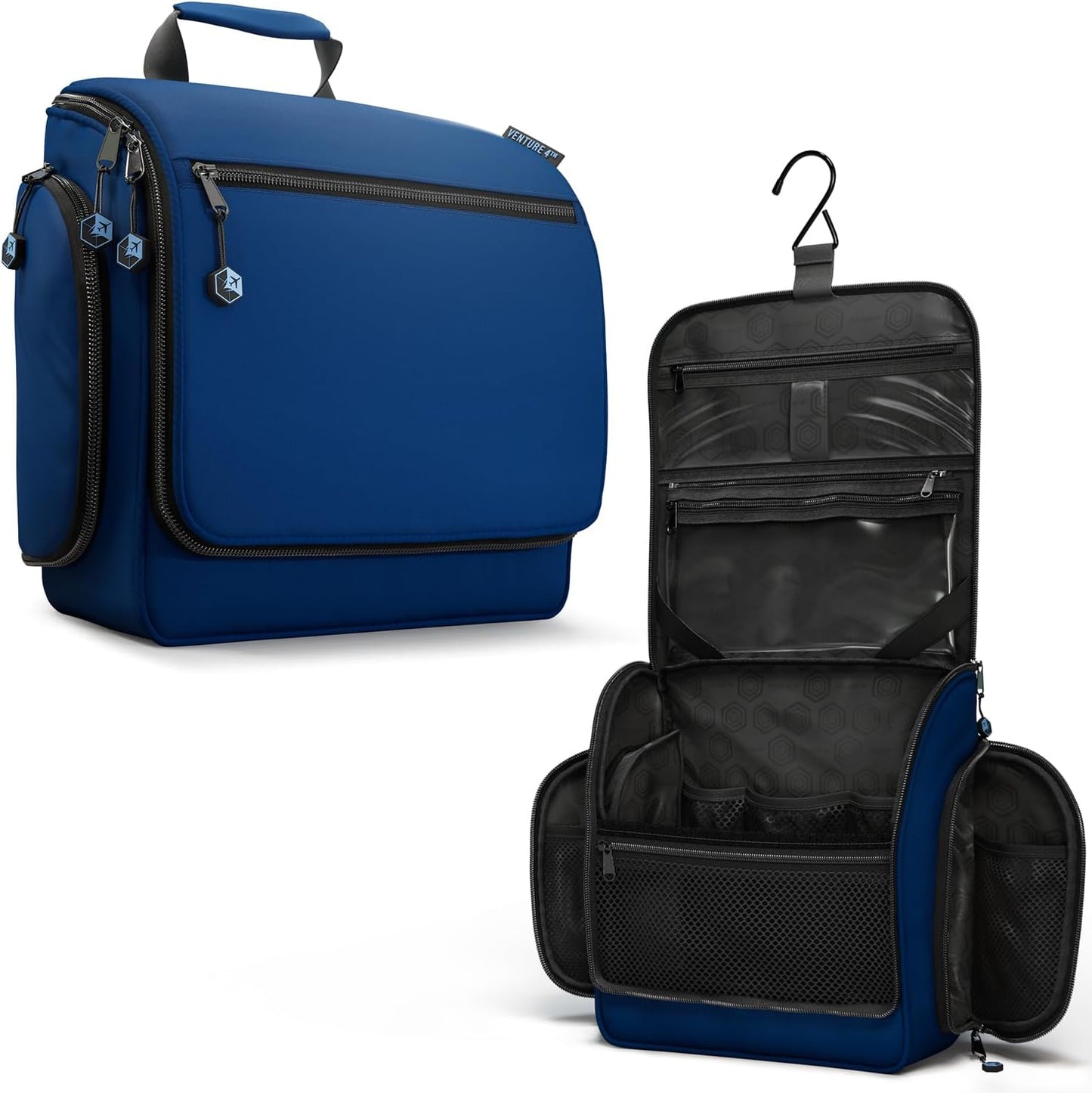 VENTURE 4TH Hanging Travel Toiletry Bag for Women & Men - Travel Organizer with Expandable Compartments & Removable Clear Pouch for Toiletries (Navy Blue)