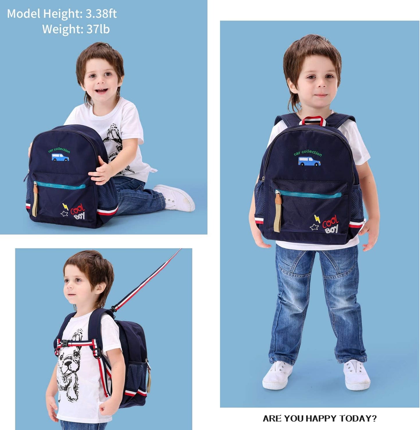 willikiva Cartoon Bus 12 Kindergarten Backpack for Kids Girls and Boys,Waterproof Preschool Toddler Backpack Wiht Leash and Safety Harness(Deep Blue)