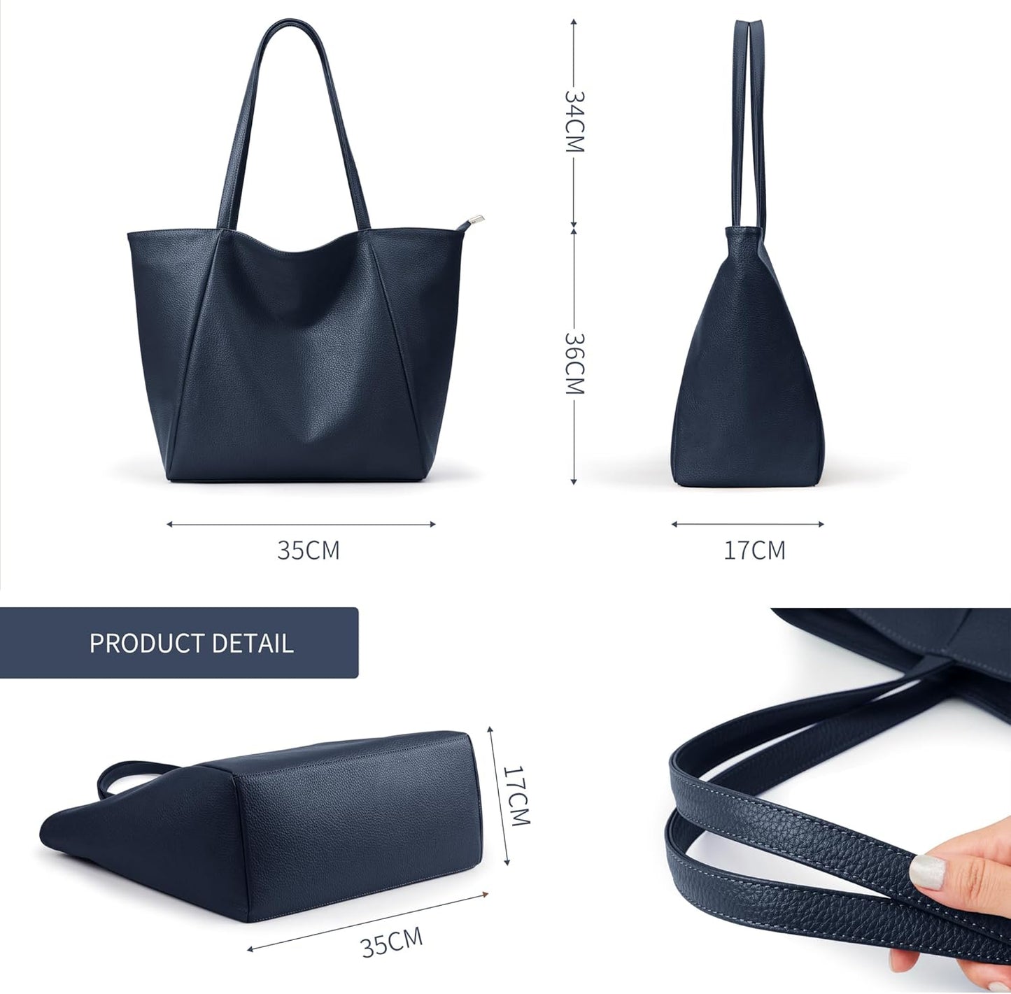 KALIDI Large Tote Bag Vegan Leather Casual Zipper Work Bag Weekender Hobo for Women 23L Oversize Shoulder Travel Purse