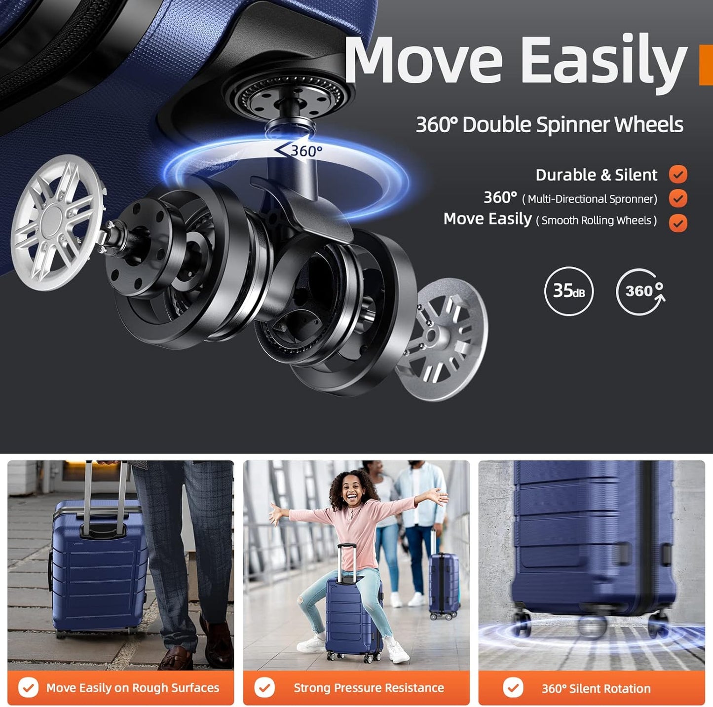 SHOWKOO Luggage Sets Expandable PC+ABS Durable Suitcase Double Wheels TSA Lock 5pcs Blue