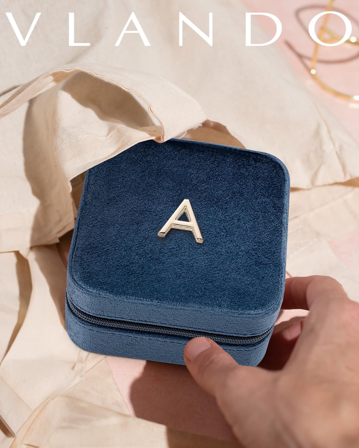 Vlando Wedding Gifts for Women, Jewelry Box, Bridal Shower, Bridesmaid, Bride Gifts, Bridesmaid Proposal Wedding Gifts, Personalized Jewelry Case - Letter D, Dark Blue