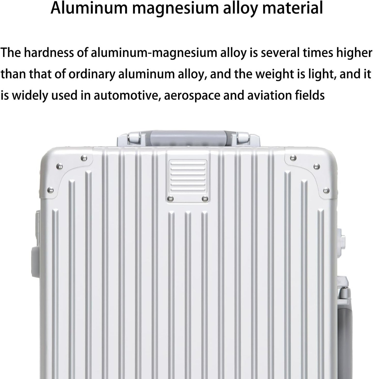 Metal All Aluminum Carry-on Luggage TSA Customs Lock Zipperless Silent Rotary Wheel Business Suitcase Aluminum Frame Set (silvery, 2Piece(20/26))