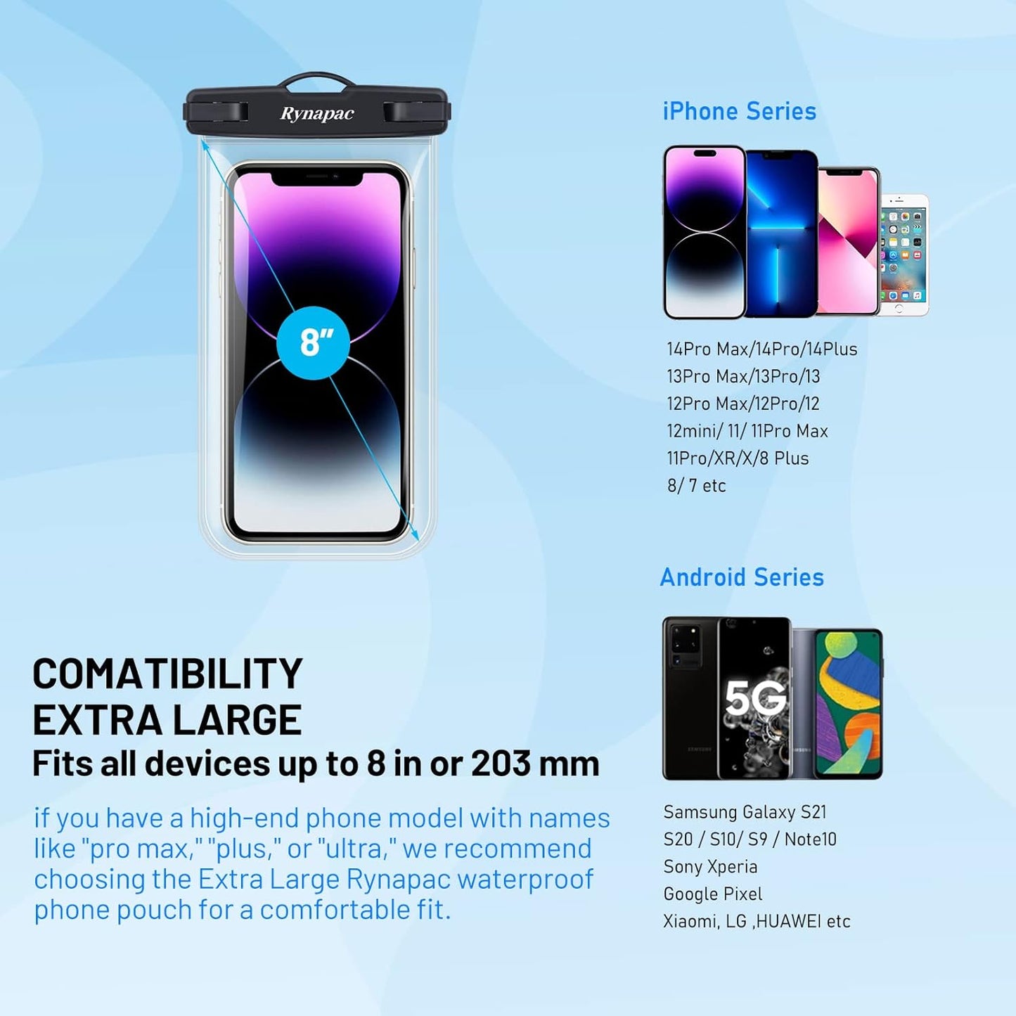 Waterproof Phone Pouch Bag - 8.5in WaterProof Cell Phone Case for Beach Travel Must Haves, Waterproof Phone Holder with Lanyard for iPhone 16 15 Pro Max Galaxy S24 S23 Ultra Pixel 8, Cruise Essentials