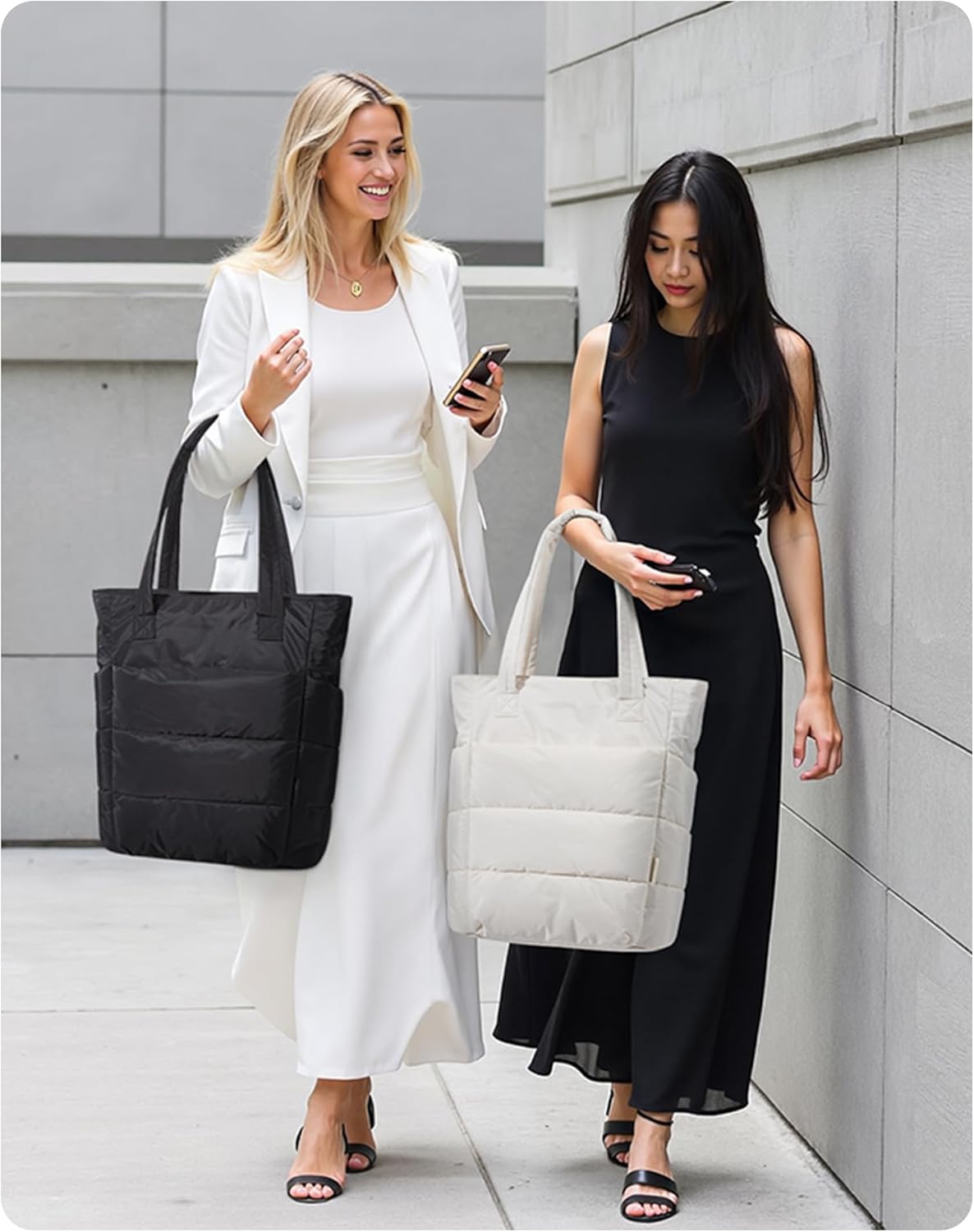 BAGSMART Tote Bag for Women, Lightweight Puffy Tote Bag with Compartments Shoulder Bag Handbag for Travel, Work, Gym,