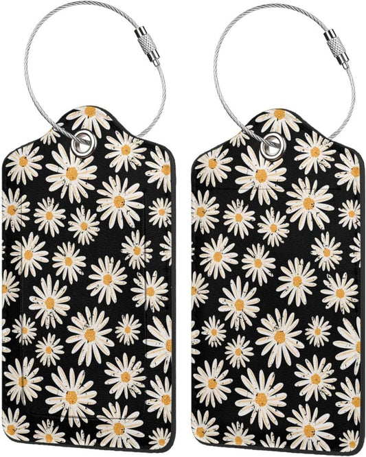 Set of 2 Luggage Tag for Suitcases Tie dye PU Leather Luggage Tag with Full Back Privacy Name ID Card Fun Laggage Tags