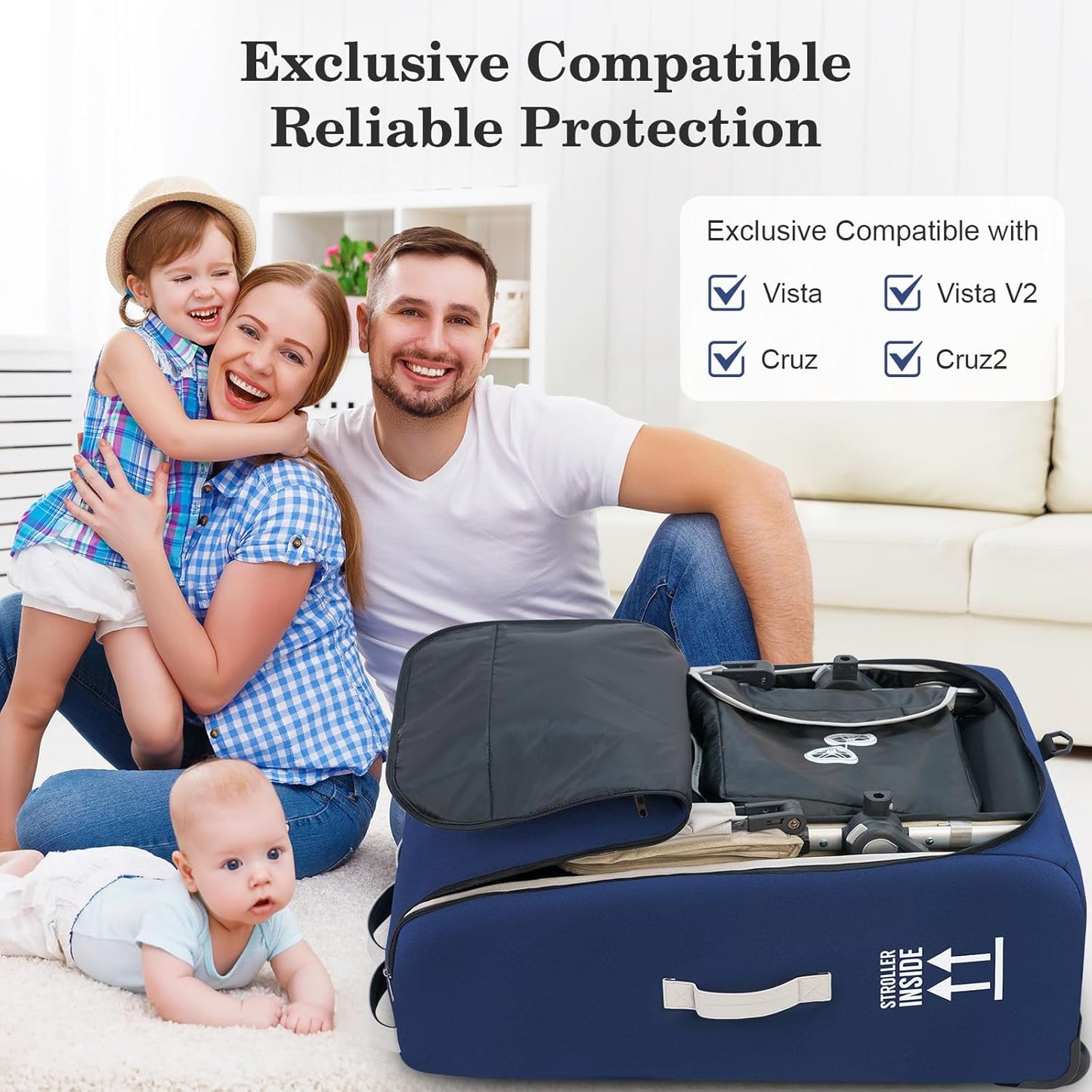 Stroller Bag for Airplane, Stroller Travel Bag Compatible with UPPAbaby Vista, Vista V2, Cruz V2, Rolling Wheel Bag with Storage Pocket, Multiple Handles, Luggage Tag for Flight Travel, Navy