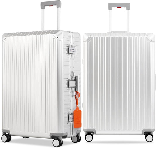 Mvst Luggage Premium All Aluminum Magnesium Carry On 20'' Lightweight Metal,Suitcase with Spinner Wheels Built-in Toiletry Set, Luggage Protector（silvery） (Silver, 29inch)