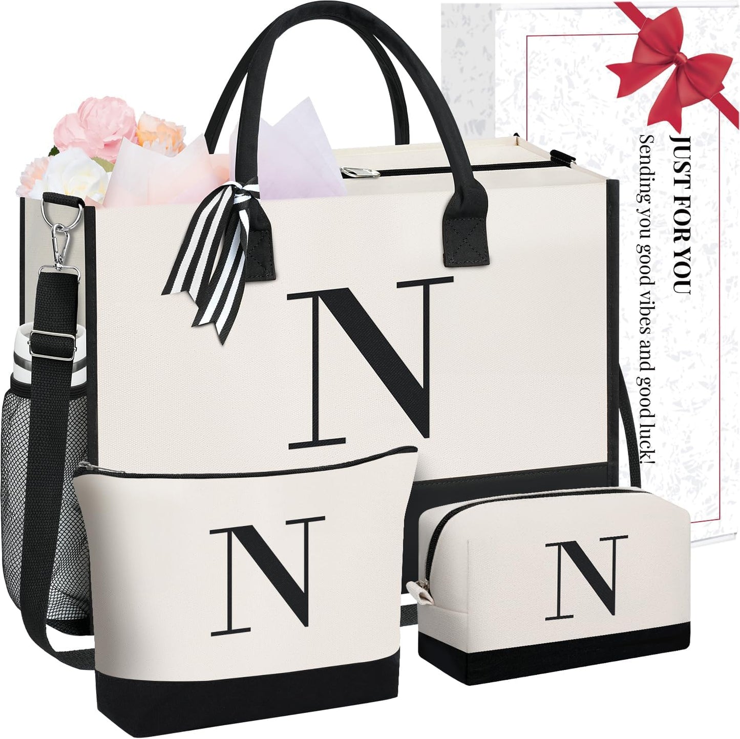 BAGAIL Initial Tote Bag, Personalized Birthday Gifts for Women, Teacher, Friends, Mom, Wedding, Monogrammed Beach Bag