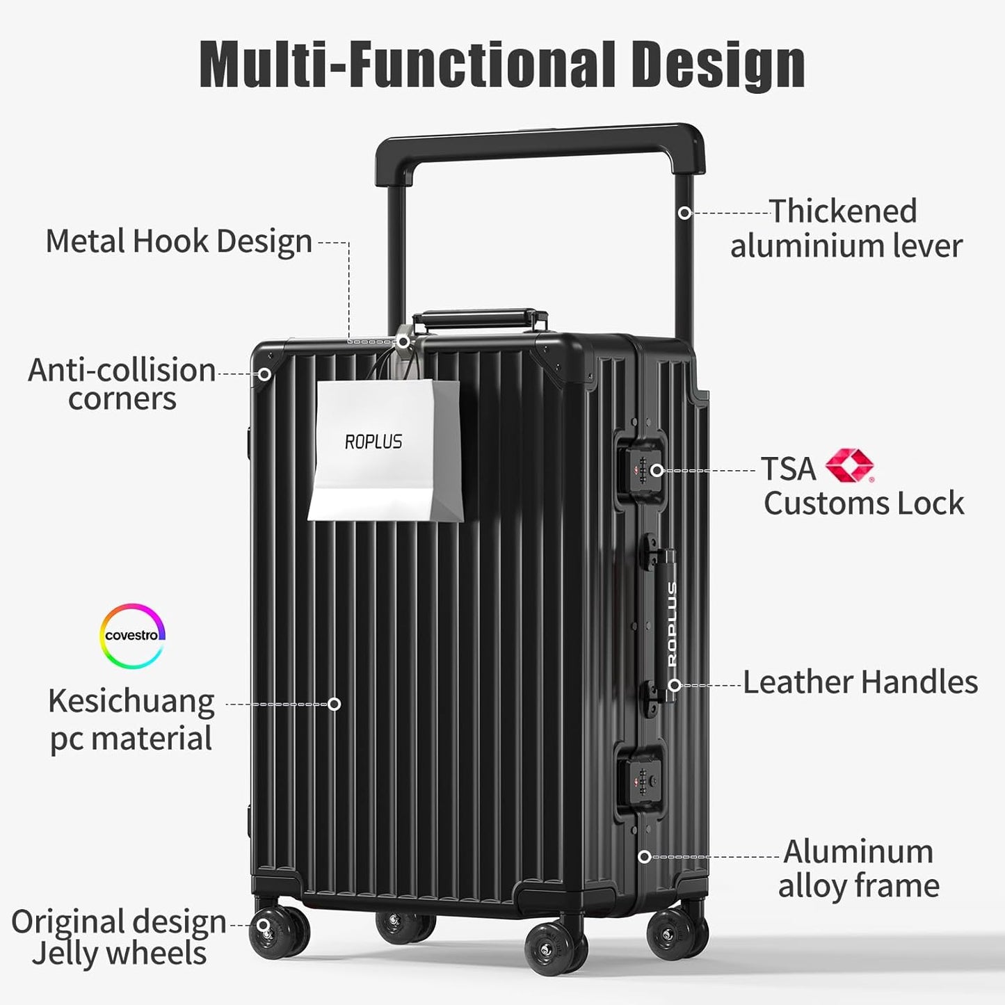 Aluminium Frame Checked- In Luggage with Smooth Jelly Wheels, Hardside Zipperless Rolling Suitcase with TSA Lock (Pure Black, 28-Inch)