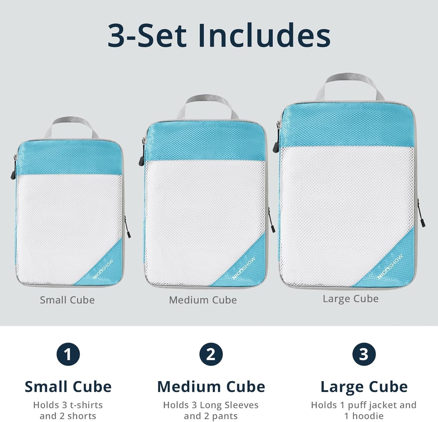 Compression Packing Cubes 3 Set, Compressible Space-Saving Packing Cubes for Travel - Compression Bags, Luggage Organizer, Travel Essentials for Women, Teal