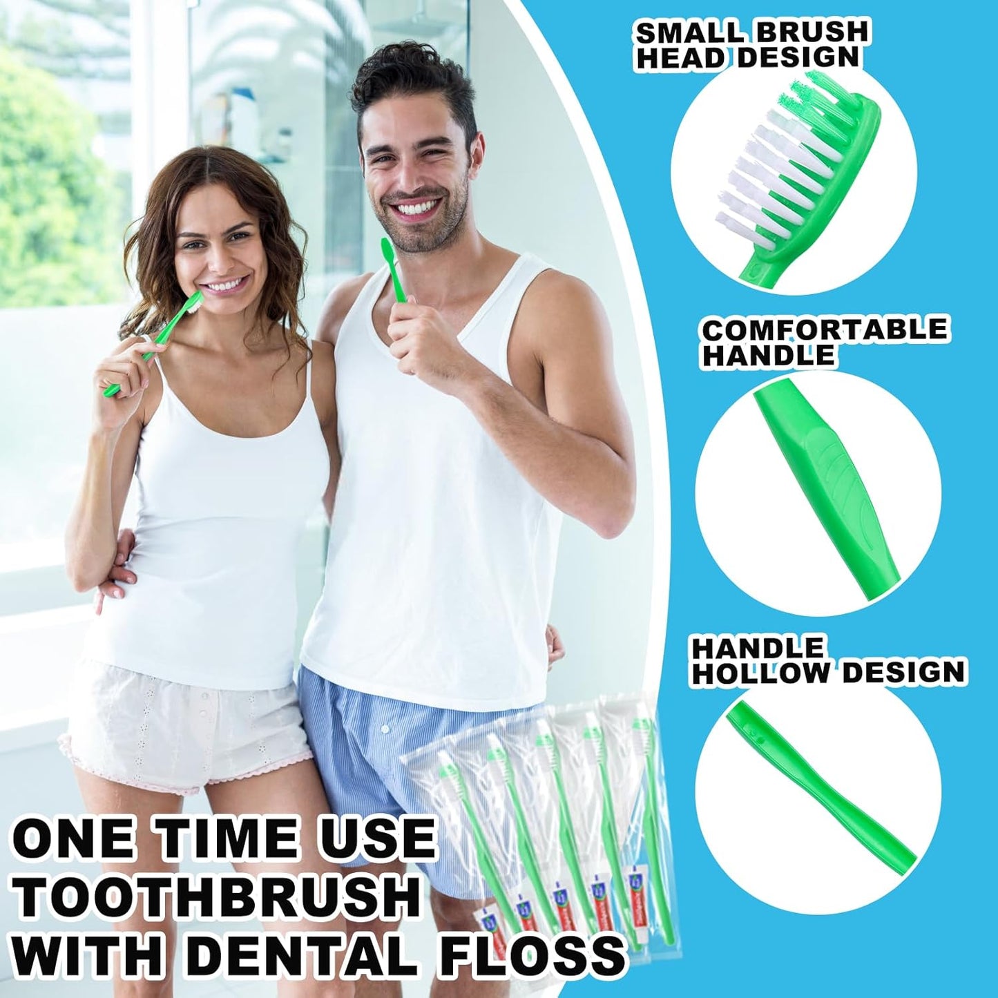 Disposable Toothbrushes with Toothpaste and Floss,30Pcs Green Single Use Individually Wrapped Disposable Travel Toothbrushes and Dental Floss Kit Bulk for Homeless,Airbnb,Hotel,Dentist