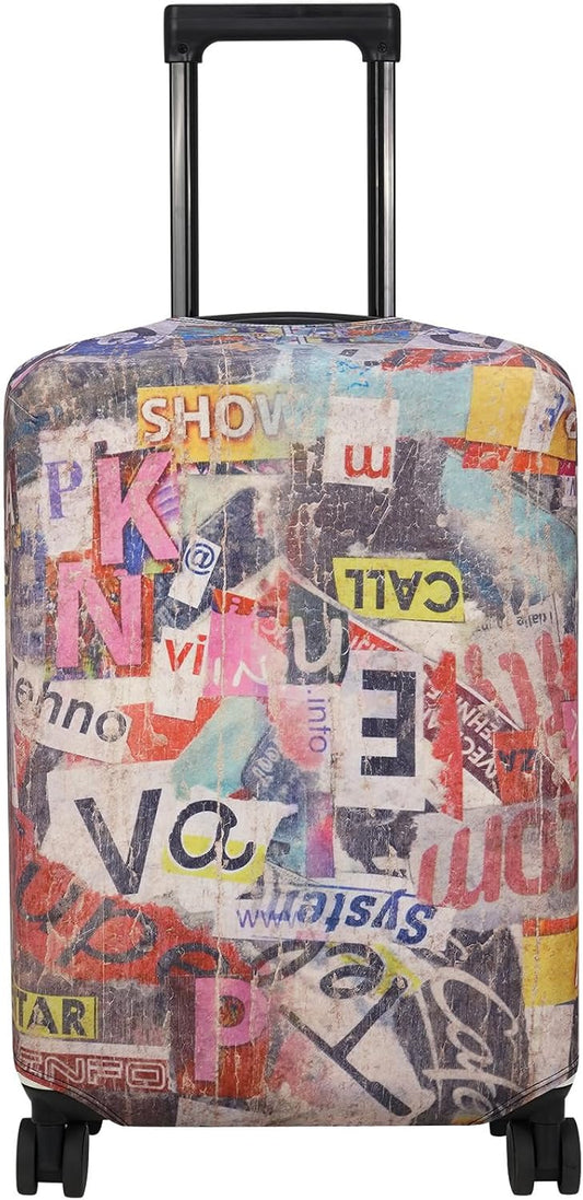 Explore Land Travel Luggage Cover Suitcase Protector Fits 18-22 Inch Case (Retro Pictorial, S)