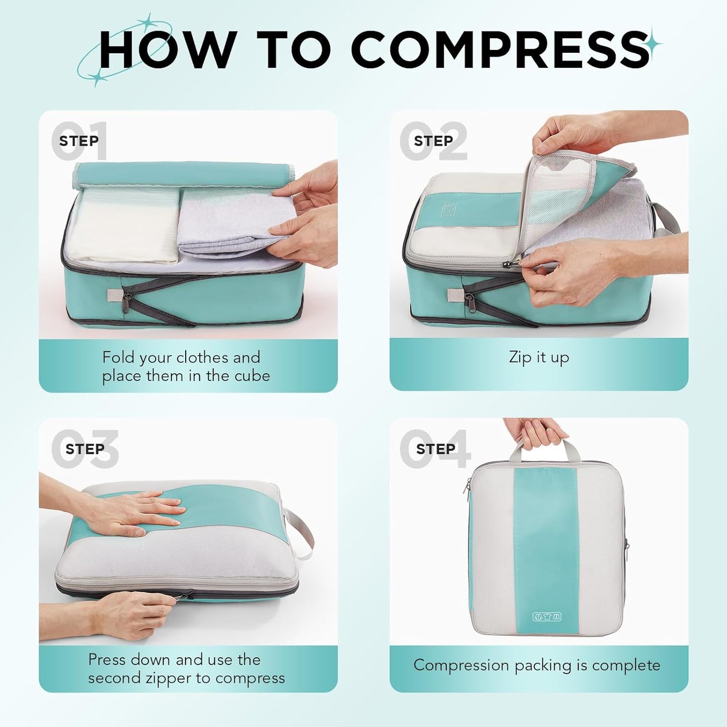 8 Set Compression Packing Cubes for Travel Essentials,Compressible Expandable Packing Cubes for Suitcase,OlarHike Luggage Organizer Bags for Travel,Handy Helper for Organizing Clothes(New Blue Green)