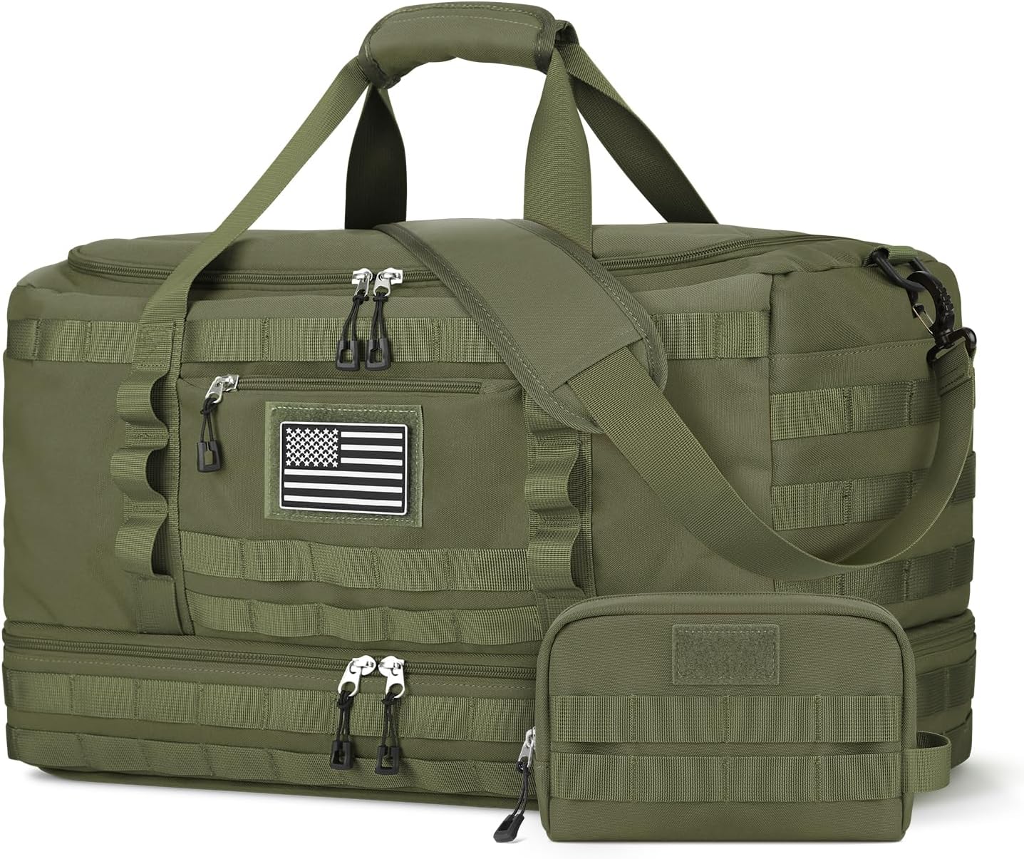 ETRONIK Travel Bag for Men Women, Gym Bag & Tactical Duffle Bags for Travel, Carry on with Toiletry Bag and Shoe Compartment, Weekender Overnight Trip with Wet Pocket for Workout Medical, Green